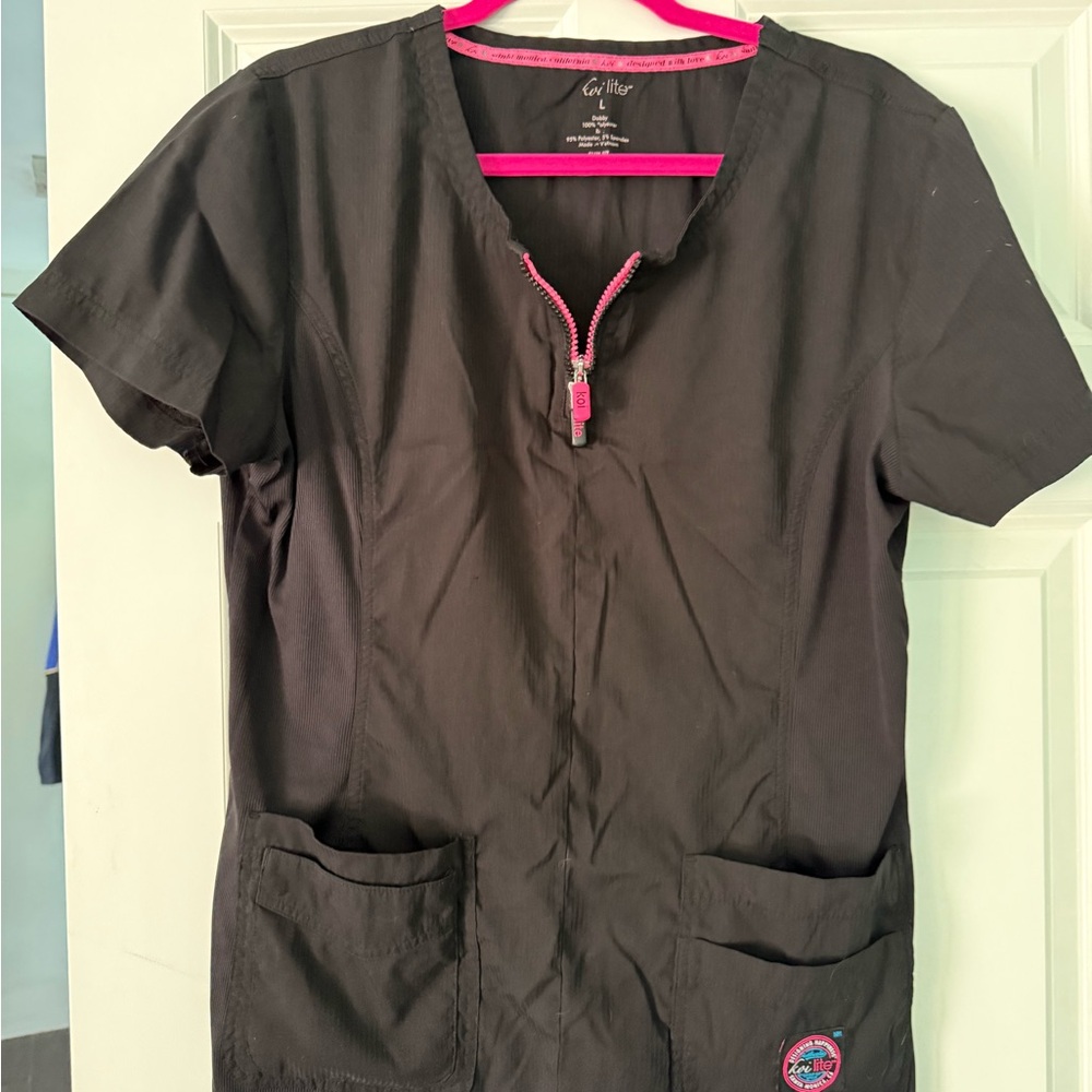 Koi Lite Serenity 317 Black Scrub Top with Pink Accents